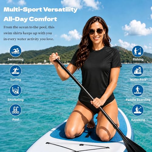 Swim Shirts for Woman: Loose Fit Short Sleeve UPF 50+ Rash Guard Quick Dry Shirts UV Sun Protection Shirts - image 6