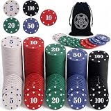 LHTHT 300PCS Pokerchips,Pokerkoffer Schwarze Samttasche,Pokerset,5 farbige Zählzähler.