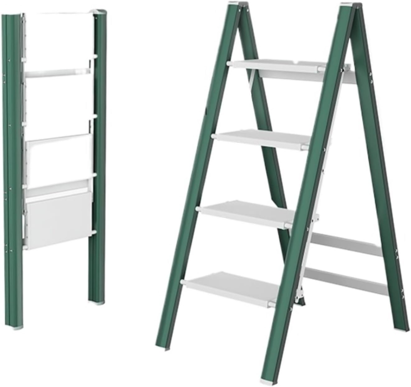 attic ladders Aluminum Lightweight Folding Ladder Stool with Anti-Slip Wide Pedal, 330lbs Capacity for Household, Kitchen, Office(Green,4 Steps)