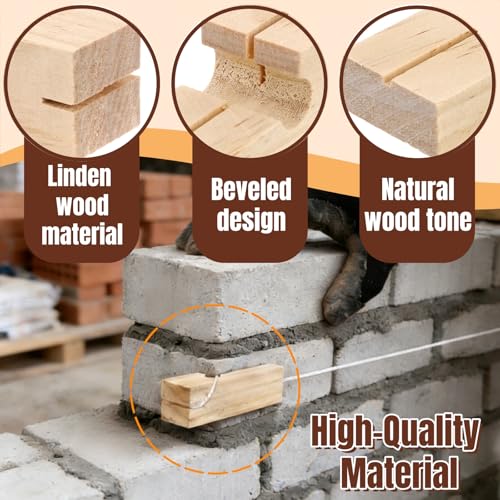 Acshio 6 Pack Wood Masonry String Line Block, 4 Inch Functional Building Construction Lines Concrete Blocks, Portable Bricklaying Tool Straight Line Stabilizer for Carpentry
