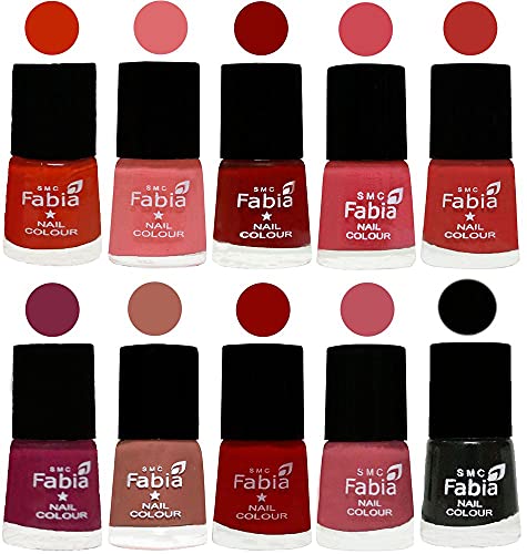 Image of SMC Fabia ALL IN ONE (PACK OF 10), Long Lasting Glossy Nail Polish, 6 ml Each, All Vibrant Colours,02333