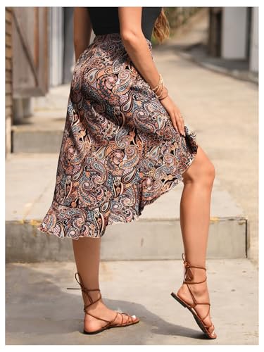 Verdusa Women's Boho Paisley High Low Skirt Western Asymmetrical Ruffle Skirts3