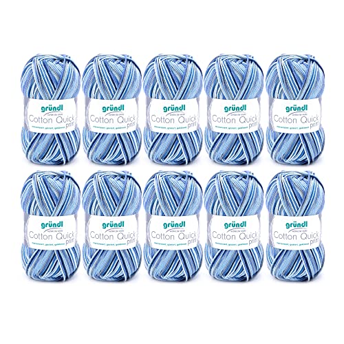 Gründl Laine Cotton Quick print – laine fine pour le crochet avec dégradé de couleurs - respectueuse de la peau – 100% coton – 10 pelotes 50 g / 125 m –...