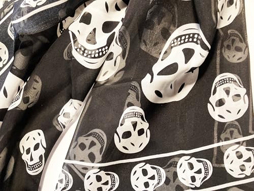 Mazeology Skull Scarf Genuine Pure Silk Soft Chiffon 58.5” Long Scarf Gothic Punk Pirate Black/White 26” Wide for Women/Men Trendy Fashion Accessory3