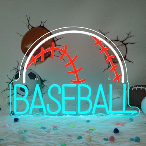 Image of Baseball Neon Sign LED Sports Light USB Powered Used Blue Sign Up Gym Room Baseball Light for Wall Art Decor Neon Gifts for Teens in Christmas Party