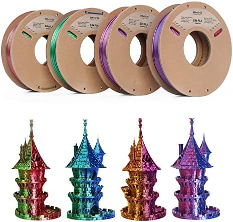 ERYONE Dual Color Silk PLA Filament 1.75mm, 3D Printer Filament PLA +/-0.03mm, 4x250g (2.2lbs)/Pack, Blue/Green, Red/Green, Red/Blue, Purple/Gold