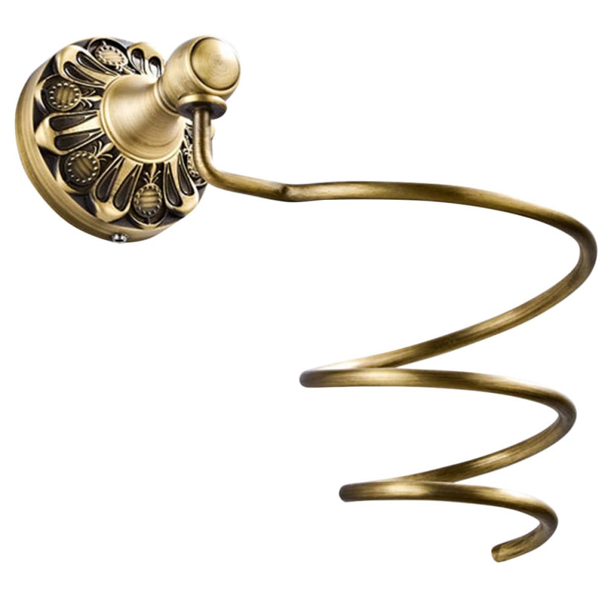 CALLARON Soporte de Pared para Secador de Pelo, Organizador Espiral de Cobre Dorado, Adecuado para Baño, Resistente al Óxido y Ahorra Espacio
