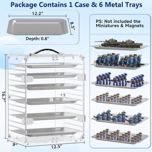 Image of Miniature Storage Case with 6 Metal Trays, Acrylic Clear Miniature Display Case Transport Case with Magnetic Door