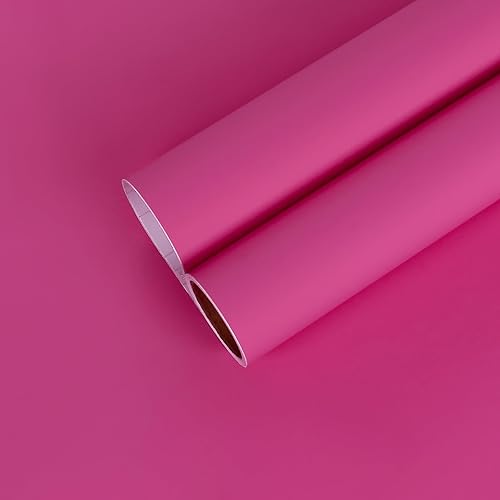 CHIHUT Papel tapiz grueso de color rosa intenso para despegar y pegar, impermeable, para baño, extraíble, autoadhesivo, gabinete de cocina, papel de