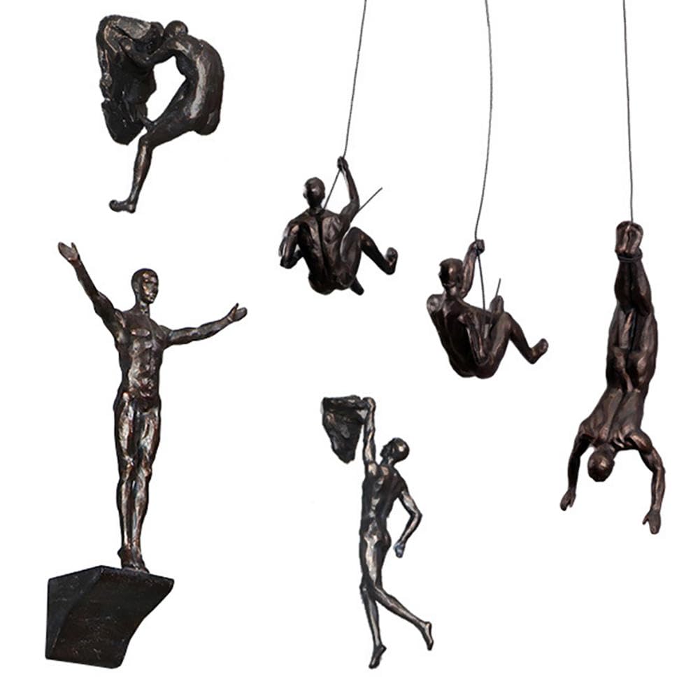 VINGAA Escultura de pared de hombre escalador, arte de pared de hombre escalador, decoración de pared de hombre escalador, juego de 6 piezas de resina 3D moderna decoración de pared de hombre