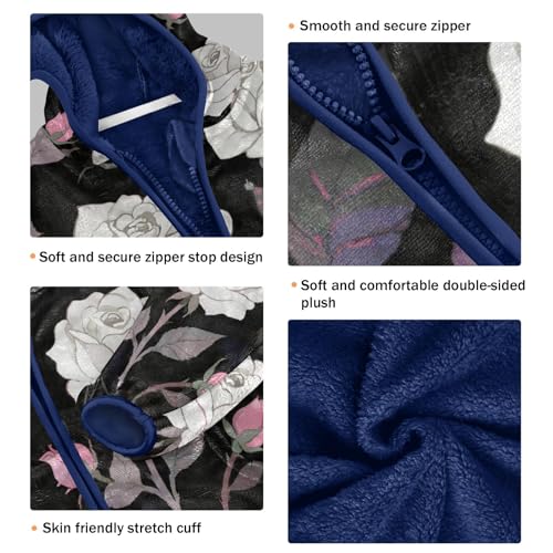 Floral Skulls on Dark Background Toddler Fleece Jacket Girl Boys Hooded Fleece Jacket Coat Warm Outwear Zip-up 3-10T3