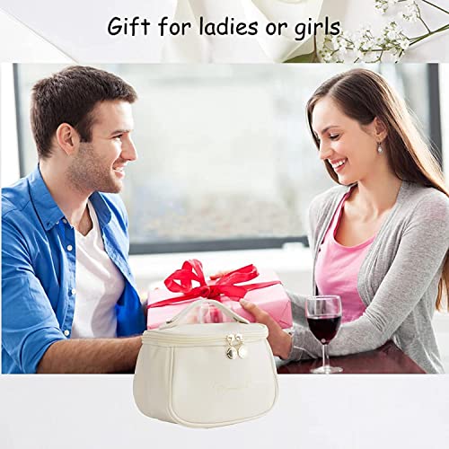 Image of ARLICORPING Makeup Storage Bag,Portable Cosmetic Bag,Pu Leather Multifunctional Vanity Bag for Makeup,Cosmetic Brush Case,Cosmetic Travel Bag for Women Organization Bag with Handle(Off White),11 cm