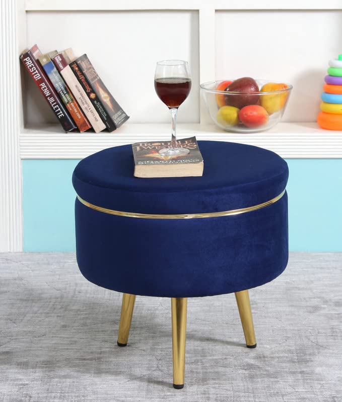 Image of Ottoman Stool for Living Room, Velvet Foot Rest Puffy for Sofa, Foot Stool for Sitting, Modern Puffy for Bedroom, Metal Legs Ottoman for Home Decor, 17 inch Height (Stool-Royal Blue)