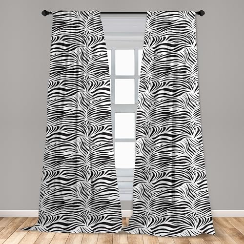 Ambesonne Zebra Print Window Curtains Pack of 2, Striped Zebra Animal Print Nature Wildlife Inspired Simplistic Illustration, Lightweight Set with Rod Pocket, 4 Panels of - 28" x 84", Black White - Image 3