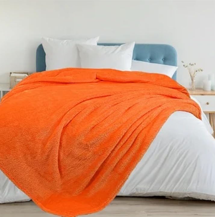 Image of Amazing Super Soft Double Bed Woollen Quilt Cover, 310TC Warm Duvet Cover, Woolen Duvet Cover /Rajai Cover /Blanket Cover /Quilt Cover King Size=90x100 Inches, Winter Blanket Cover (Orange)