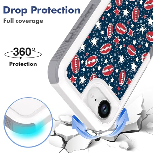 Candykisscase Case for iPhone 16E, Unique Sports Design Shock-Absorption Hard PC and Inner Silicone Hybrid Dual Layer Armor Defender Case for iPhone 16E (American Football Background) White - image 3
