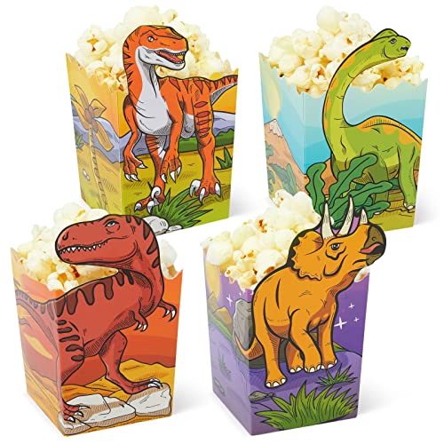 BLUE PANDA Bulk Dinosaur Popcorn Boxes & Bags for Candy, Snacks, and Kid's Birthday Party Supplies - 60-Pack Dino-Themed Popcorn Bags (4 Designs)