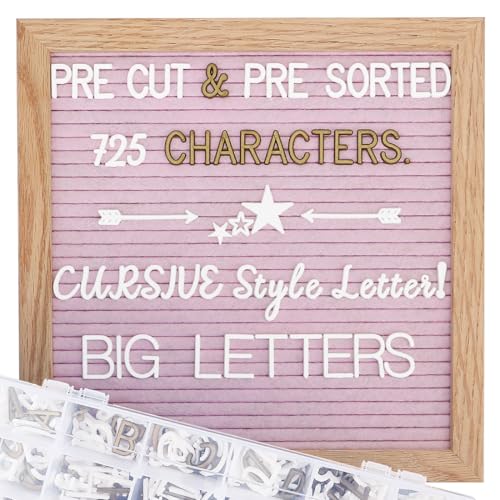 Image of Pink Felt Letter Board 10x10 Inch, Pre Cut & Sorted 725 Letters, First Day of School Board, Changeable Letter Boards Message Board, Classroom Decor Farmhouse Wall Decor Sign Board