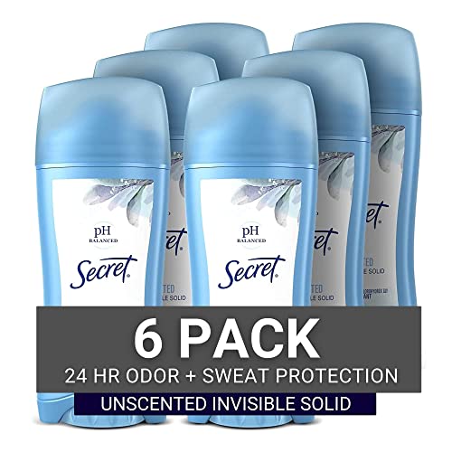 Secret Unscented Invisible Solid Antiperspirant and Deodorant 2.6 oz, Pack of 6