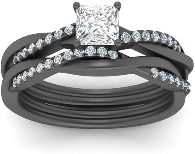 Finecreation_usa -2.00 Ctw Princess Cut Diamond Solitaire Wedding Engagement Ring Bridal Set, 14K Black Gold Finish