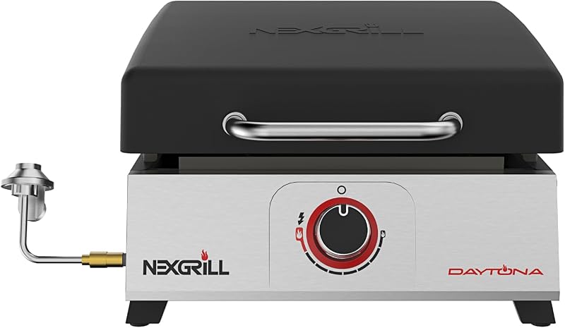 Portable 1 Burner Gas Griddle, with Lid, LP Hose and Regulator | Offers 12000 BTUs, 271 SQ In Cooking Space, Hot Rolled Steel Griddle Surface, for Outdoor Cooking, Camping, Tailgating