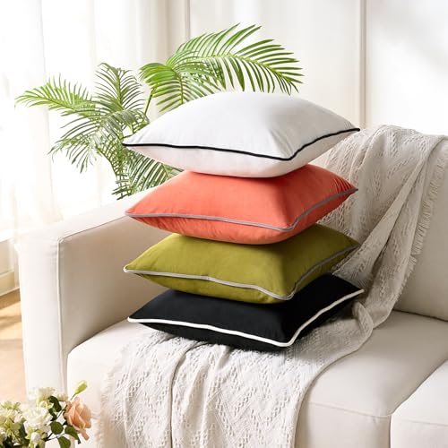 Housse de coussin en velours noir 45x45 cm avec bords blancs | Lot de 2