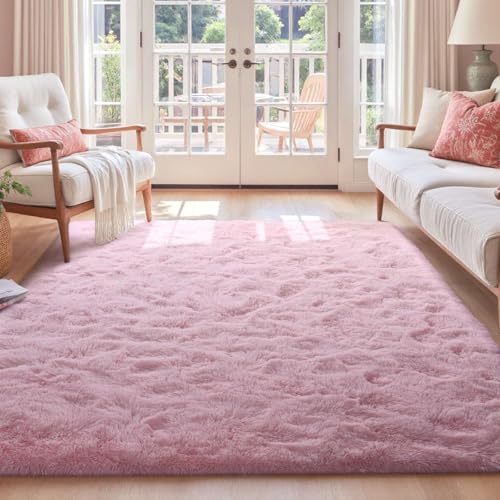 5x7 Ft Pink Rugs for Bedroom Girls, Shag Fluffy Area