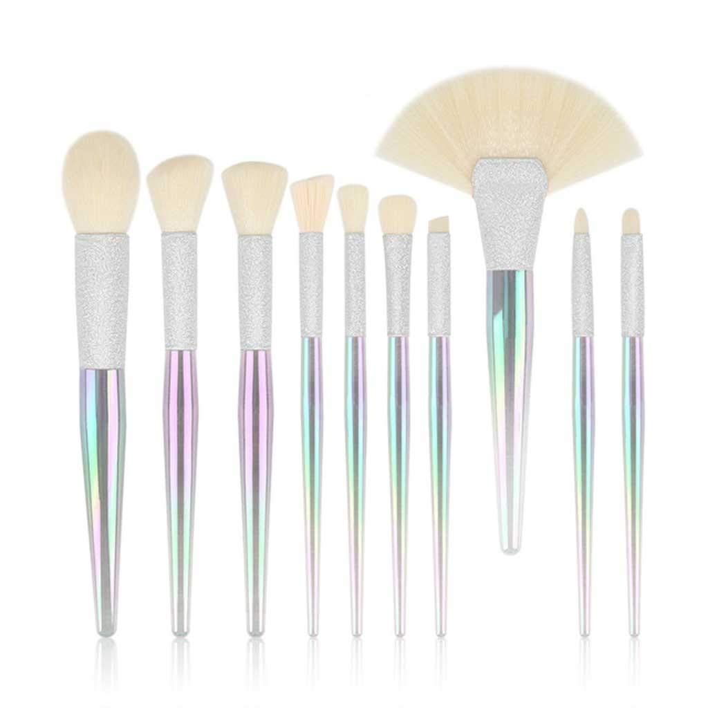 10Pcs Colorful Makeup Brushes Set Crystal Conical Frosted Blush Brush Eyeliner Foundation Fan Face Eye Make Up Brushes(E)