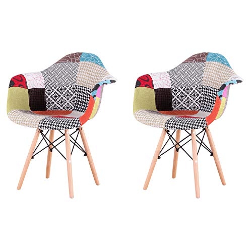 N / A Pack de 2 sillas,sillas de Comedor Patchwork Tela de Lino Butaca, Silla de salón, sillas de recepción, Silla de Cocina (Rojo)
