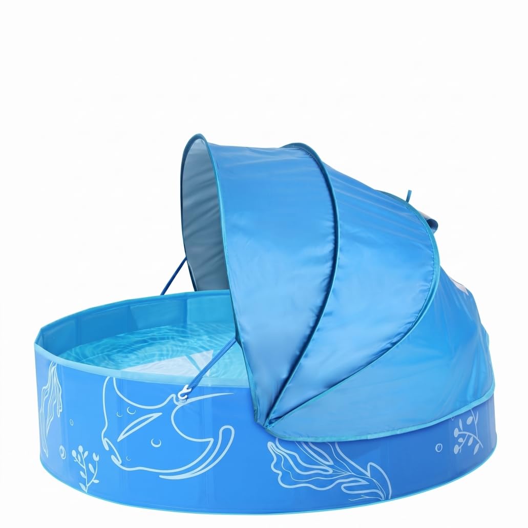 Piscina de playa para bebés, piscina infantil de PVC con toldo, playa plegable portátil para bebé, azul, 47.2 x 11.8 pulgadas