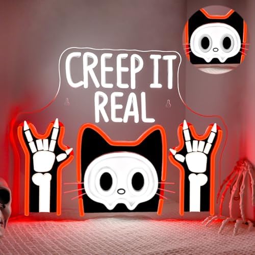 LUCUNSTAR Creep It Real Neon Sign Halloween Led Sign For Wall Decor Scary Led Light For Halloween Decor Spooky Theme Party USB Powered 15.75x12.60in