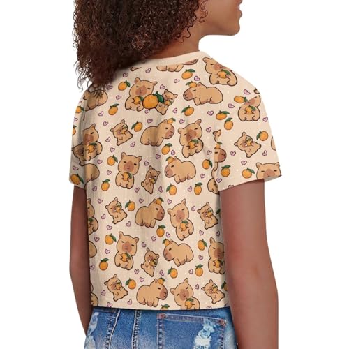Image of Girls Fashion Crewneck Tee Shirts Casual Short Sleeve Crop Top Summer Outfits 5-14 Years Old