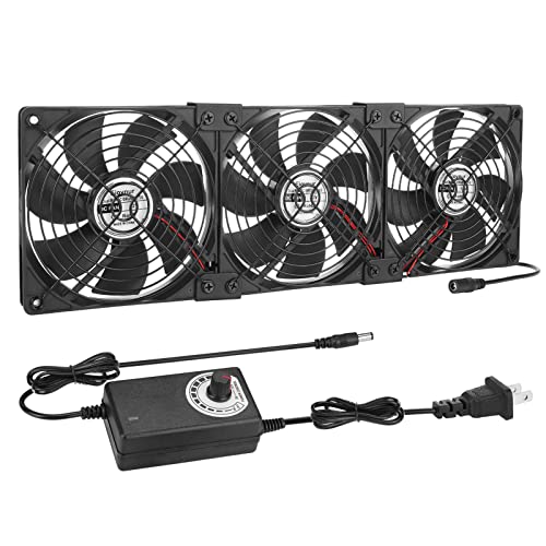 Eiovnur Big Airflow 3 x 120mm Computer Fan with AC Plug, AC 110V to 240V Variable Speed Fan, for Small DIY Project Cabinet Chassis Machine Server Workstation Greenhouse Garage Cooling