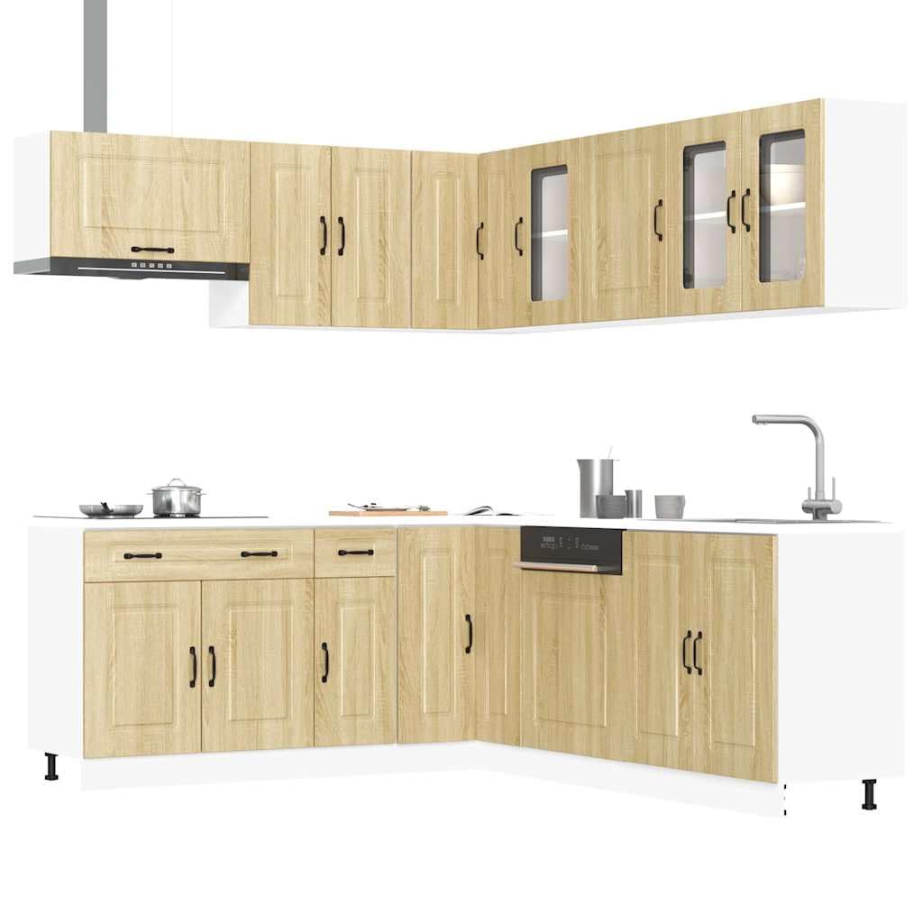 SKM Mueble Cocina Kalmar Roble Sonoma 11 pzas Madera contrachapada,Mobiliario,Armarios y Almacenamiento,Armarios de Cocina,Marrón,197.5 kg,3314914