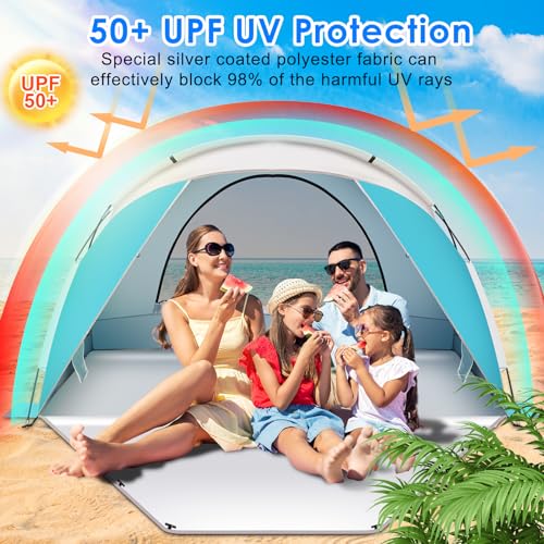Beach Tent, Portable Beach Shade Tent for 3-4 Person, UPF 50+ UV Waterproof Lightweight & Easy Setup Sun Shade Canopy with Carrying Bag for Outdoor Camping Fishing - Image 3