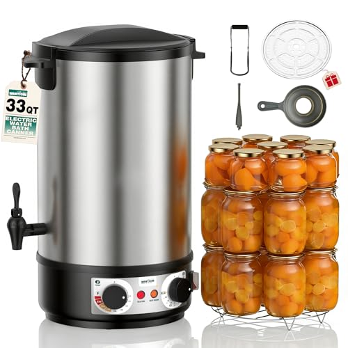WantJoin Water Bath Canner - 1800W 33QT Stainless Steel Electric Canner, Adjustable Temp (86-212°F) & Timer (30-180min), Makes 11 Quart Jars, Includes Rack, Jar Lifter, Funnel for Home Canning