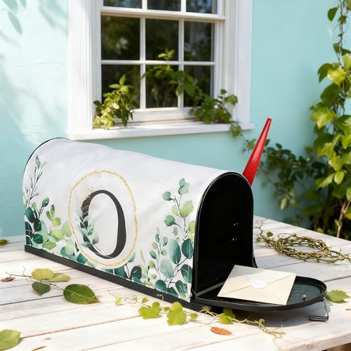 Image of Tiamon Monogrammed O Mailbox Covers Magnetic Eucalyptus Welcome Letter Box Wrap Standard Size 21x18 Inch Spring Summer Leaves Mailbox Decor Eucalyptus Letter Numbers Decoration for Outdoor Garden Yard