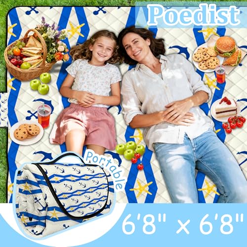 Poedist Extra Large Picnic Blanket Waterproof,80"x 80"Foldable Machine Washable Beach Blanket,Outdoor Blanket for 6-8 Adults,Suitable for Indoor Crawling,Park Beach,Camping,Hiking,Family Travel(Boat) - image 3
