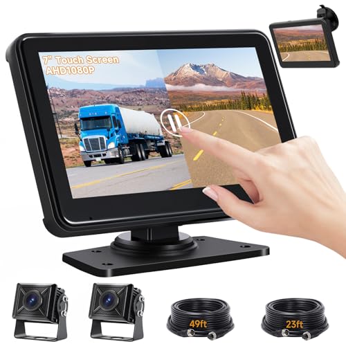 7'' HD1080P Wired Backup Camera System with Touch Screen Monitor, 2 Wired Rear View Cameras,...