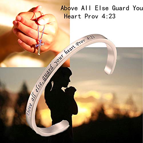 Image of FEELMEM Bible Verse Bracelet Above All Else Guard Your Heart Prov 4:23 Cuff Bangle Bracelet Religious Jewelry Christian Gift