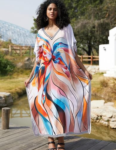 Image of NFVNKJ Women's Plus Size Beach Lounge Kaftan Maxi Dress Swimsuit Coverup for Women