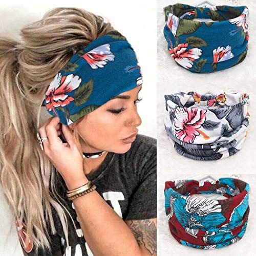 Jeairts Boho Bandeau Headbands Wide Running Hair Bands Knot Thick Turban Head Wraps Elastic Fabric Hair Scarfs Stylish Hair Accessories for Women and Girls(Pack of 3)
