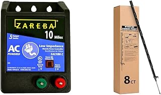 Zareba EAC10M-Z AC Powered Electric Fence Charger - 10 Mile Plug-in Electric Fence Energizer + Zareba A-48B 4-Foot Step-in Electric Fence Posts - 8 Pack for Electric Fence System - Black
