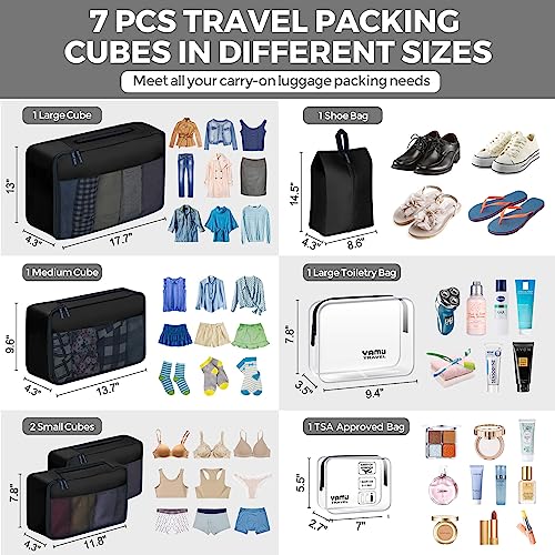 Yamiu Packing Cubes, 7 Pieces Of Extra-Large Capacity Suitcase Organizer Set With Tsa Approved Toiletry Bag, Extra-Large Clear Toiletry Bag, And Waterproof Shoe Bag For Travel Essentials Travel Accessories (Black) #TOP1