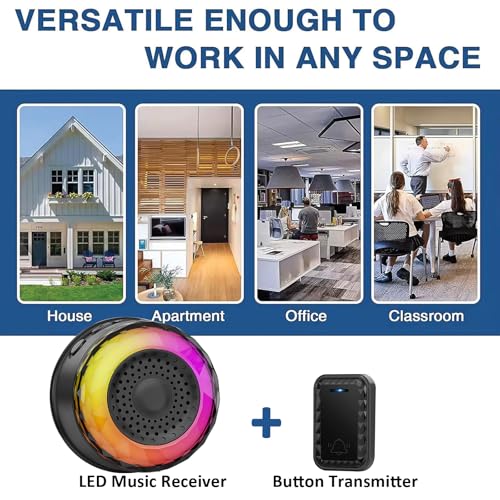 Image of Wireless Doorbell with Safety Alarm & Night Light for Home and Office, Upto 350M Range with 62 Chimes, Diamond Shape, 6 RGB LED modes, 4 Level Volume, Calling Bell (Transmitter & Receiver)