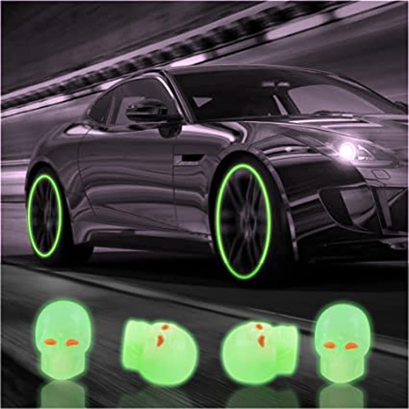 Mr Fix? Green Skull Luminous Wheels Cap Tire Valve Stem, Glow Luminous at Night, Air Caps Cover Fluorescent, Illuminated Wheel Valve Stem Caps Cover Set of 4 Compatible with Hyundai Santa Fe