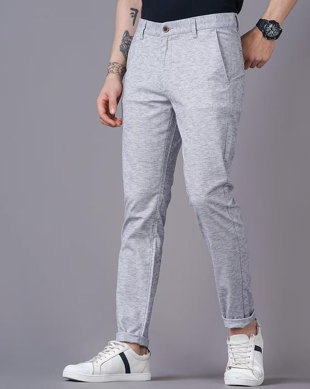 Image of British Club 100% Cotton Slim Fit Flat-Front Trousers for Men | Tailored Design for a Clean Look | Versatile for Office & Casual Wear | Lightweight Breathable Fabric | Black