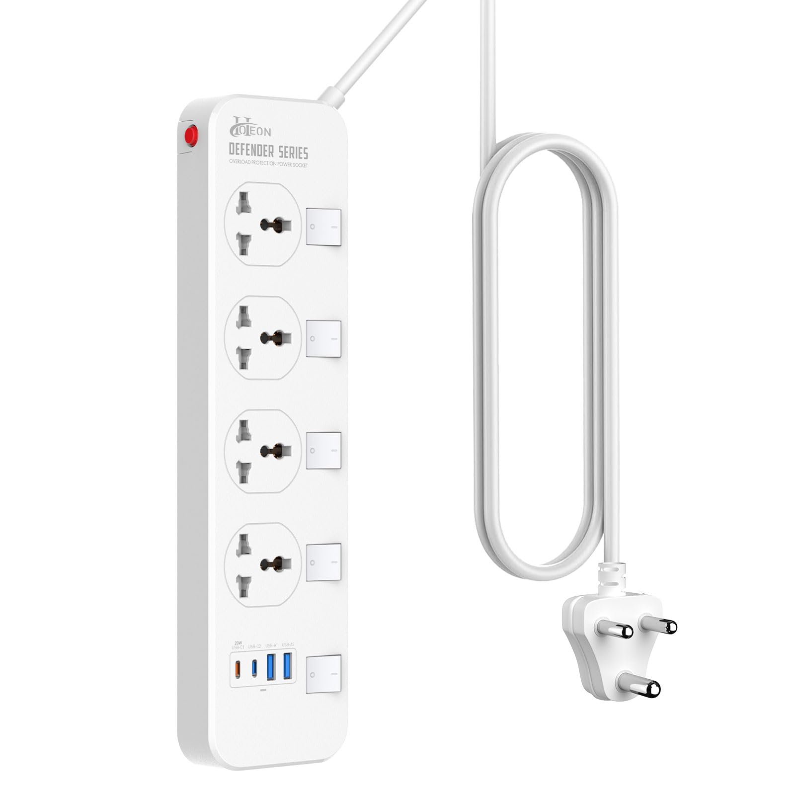 Hoteon 2500W Extension Board With Usb Slots, Individual Switch & Safety Shutter, 4 Usb Ports(3.4A) 4 Way Outlets Power Strips With Universal Sockets And 2M Extension Cord (3-Pin, White), 250 Volts-image-39