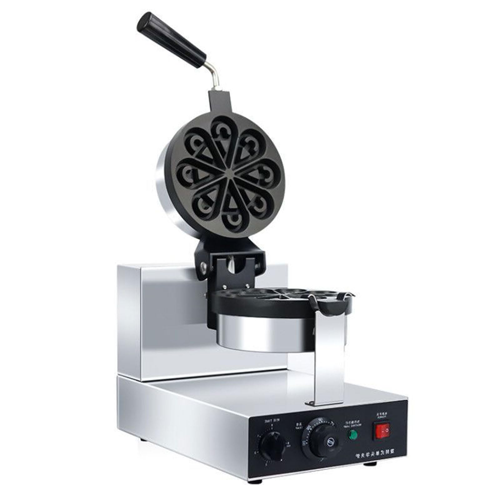 Macchina Professionale Rotante, Piastra elettrica per Waffle a Forma di Fiore in Acciaio Inox da 1200 W con Controllo della Temperatura da 50 a 200 °C, Piastra per Waffle Singoli a,