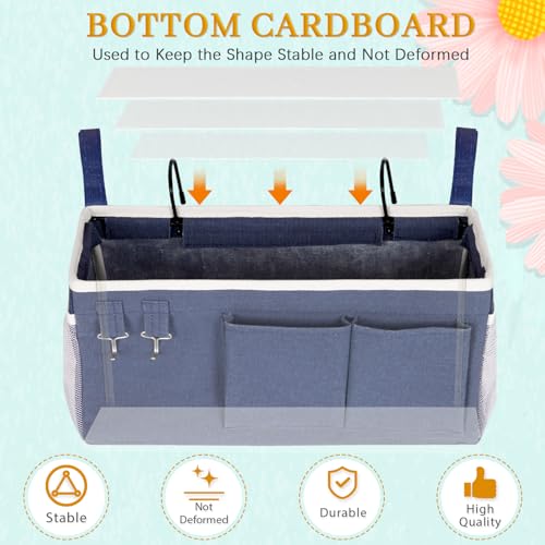 Image of Bedside Storage Caddy /Bedside Hanging Storage Bag for Headboards Bunk Beds Dorm Rooms Book Phone Magazine Holder (Navy Blue)